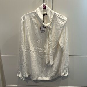 NWT J. Lindeberg Women’s White Woven Blouse with Neck Tie Size 8